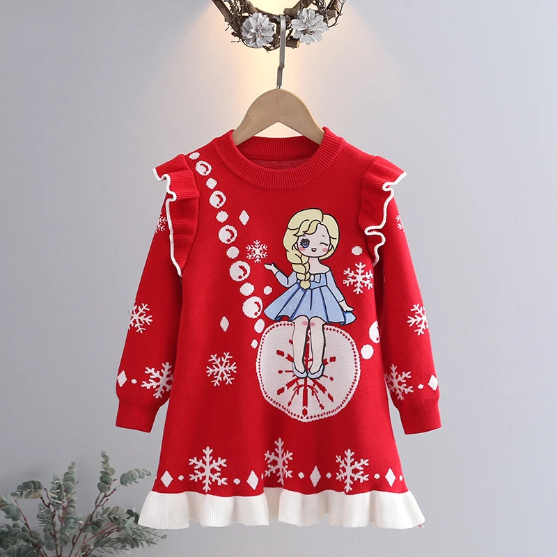艾莎公主裙冰雪奇缘爱莎连衣裙女童秋冬爱沙针织毛衣生日礼服裙子