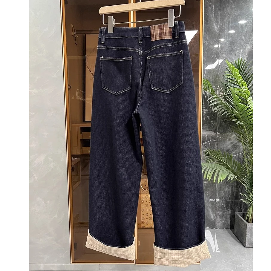B牌！奢华气质！显高显瘦！加厚人字纹中高腰牛仔直筒裤女