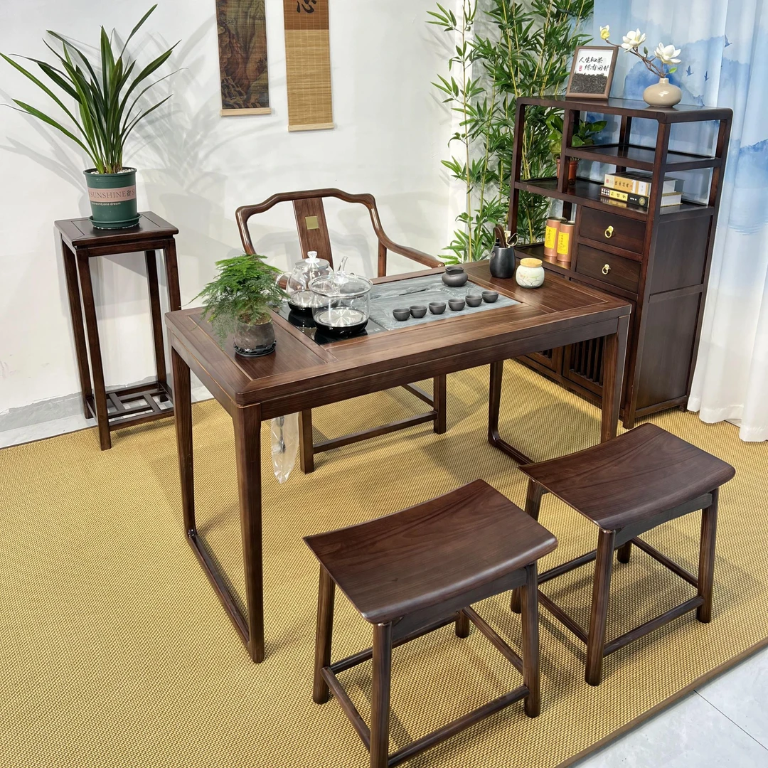 新中式实木家用禅意简约阳台1m/1.2m湿泡茶桌椅茶艺茶桌椅组合