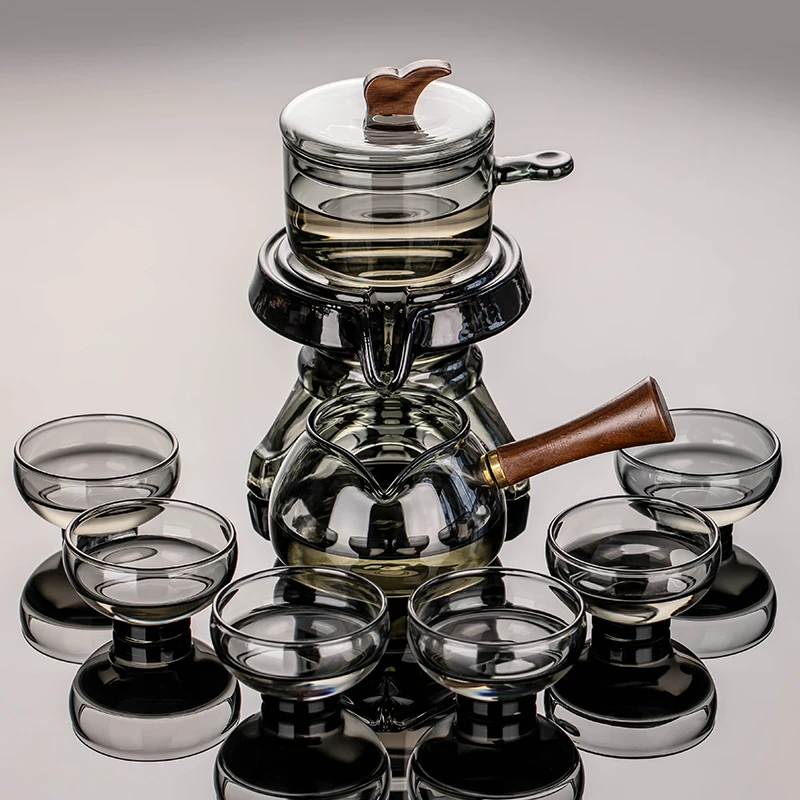 2024新款玻璃自动茶具套装家用高档石磨旋转懒人泡茶神器功夫茶杯