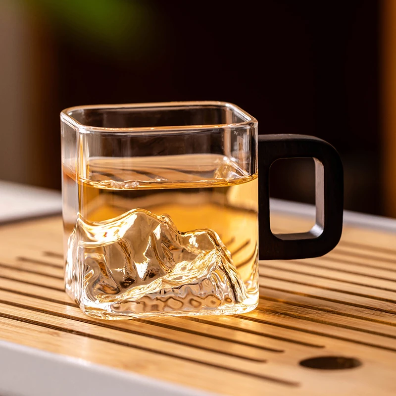 高硼硅玻璃观山小茶杯透明耐热家用带把杯子功夫茶具主人杯品茗杯