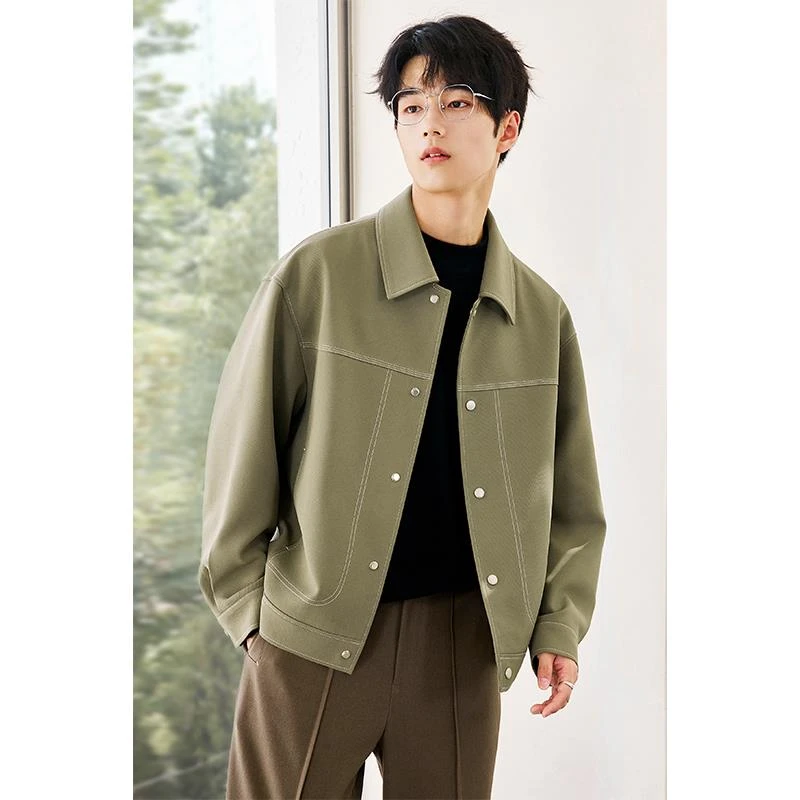明线男士休闲夹克2024春秋季新款高级感韩版潮流痞帅男装上衣外套