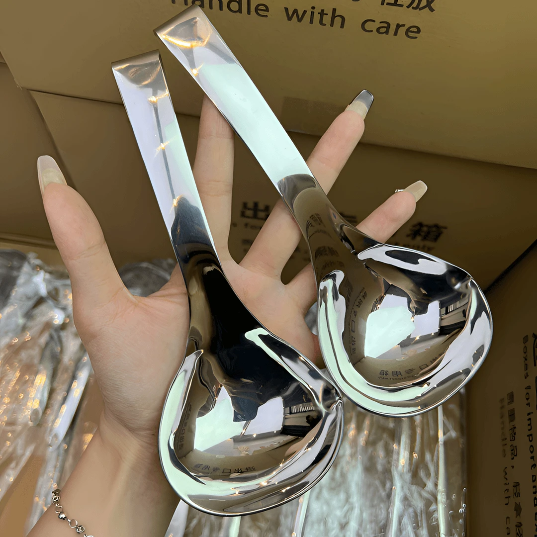 德国316不锈钢汤勺家用带钩盛粥勺稀饭勺加深大勺头喝汤勺子加厚