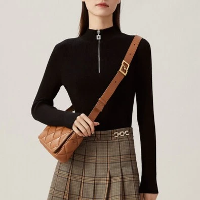 【商场同款】春秋百搭半拉链烟管领针织衫女A301174-4T88431-728