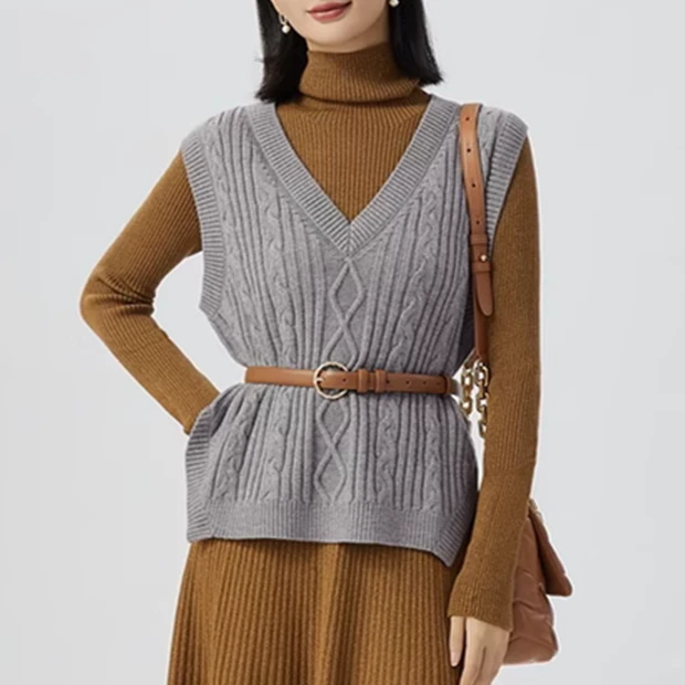 【商场同款】春秋百搭开叉v领针织衫马甲女A301152-4T94433-728