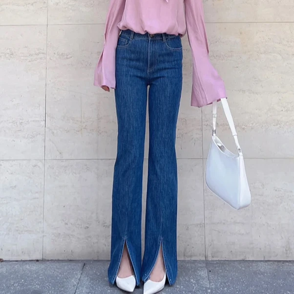 【商场同款】秋冬时尚百搭开叉牛仔微喇裤女5100467-4230322-001