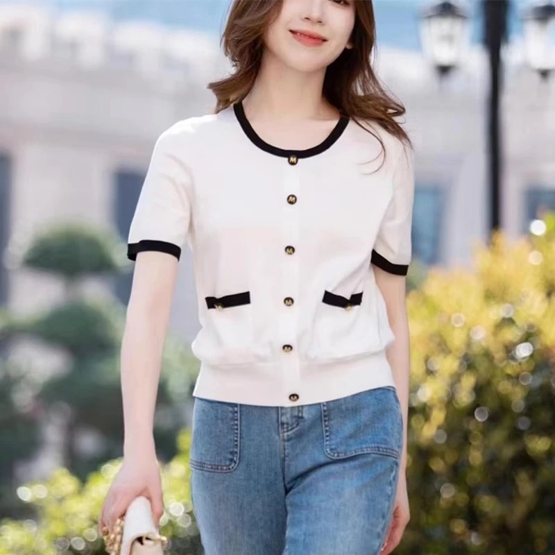 【商场同款】春夏百搭小香风冰丝开衫短袖T恤女5399949-1T73461-035