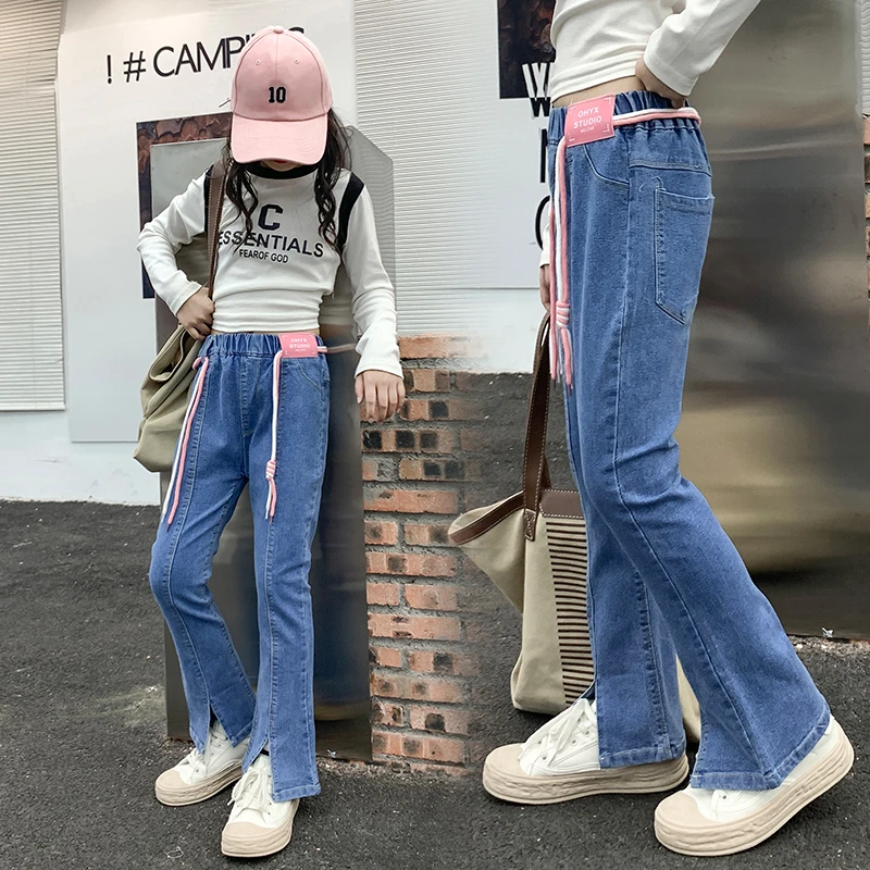 女童牛仔裤春秋新款秋款中大童弹力喇叭裤洋气时尚秋季儿童牛仔裤