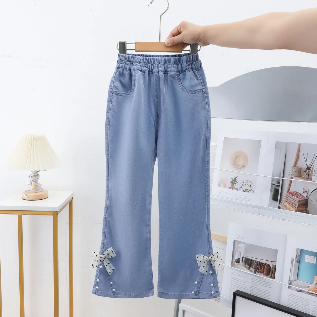 儿童夏季薄款喇叭裤牛仔九分裤中大童防蚊裤女童宽松洋气休闲裤子