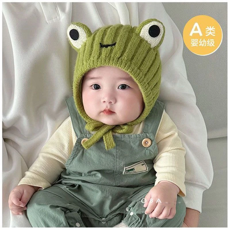 婴儿帽子秋冬季宝宝毛线帽男小月龄婴幼儿护耳帽可爱保暖套头帽潮