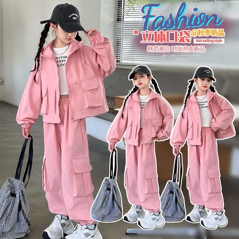 女童秋装2025秋季新款洋气时尚纯色舒适中大童宽松韩版潮流工装裤