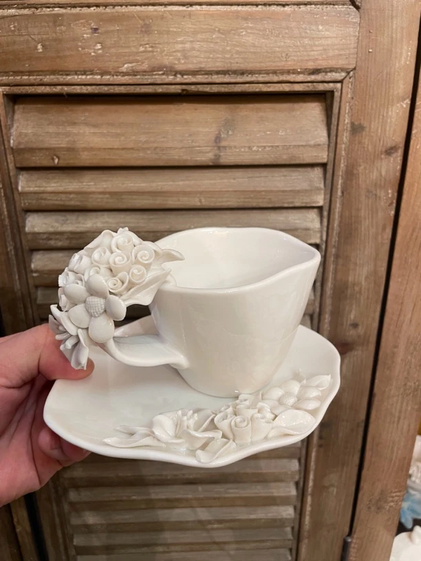 团团花捏花咖啡杯一杯一碟200ml