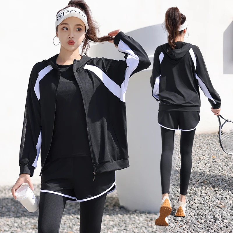 跑步运动套装女速干透气宽松大码瑜伽服2024新款显瘦健身服晨跑服