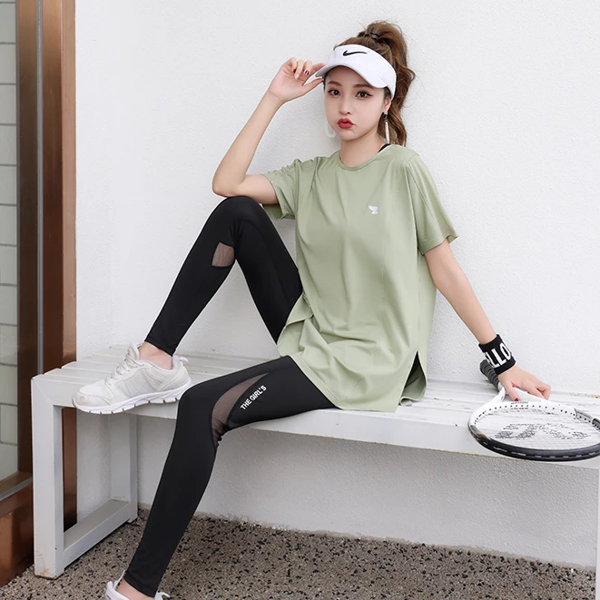 瑜伽服新款宽松显瘦时尚大码胖mm跑步透气套装晨跑服速干衣带口袋