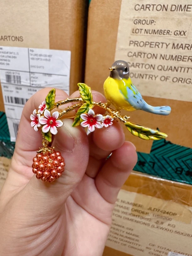 铜合金珐琅胸针 手绘珐琅甜美可爱小鸟胸针胸花时尚少女别针配饰