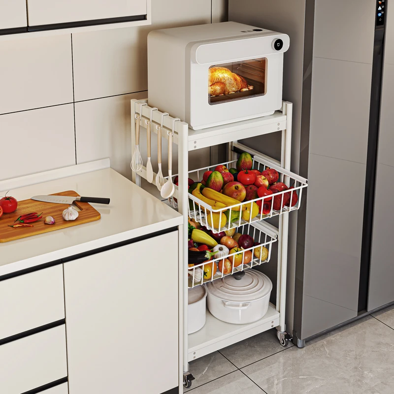 厨房置物架落地多层家用放烤箱微波炉锅架多功能抽拉式蔬菜收纳架