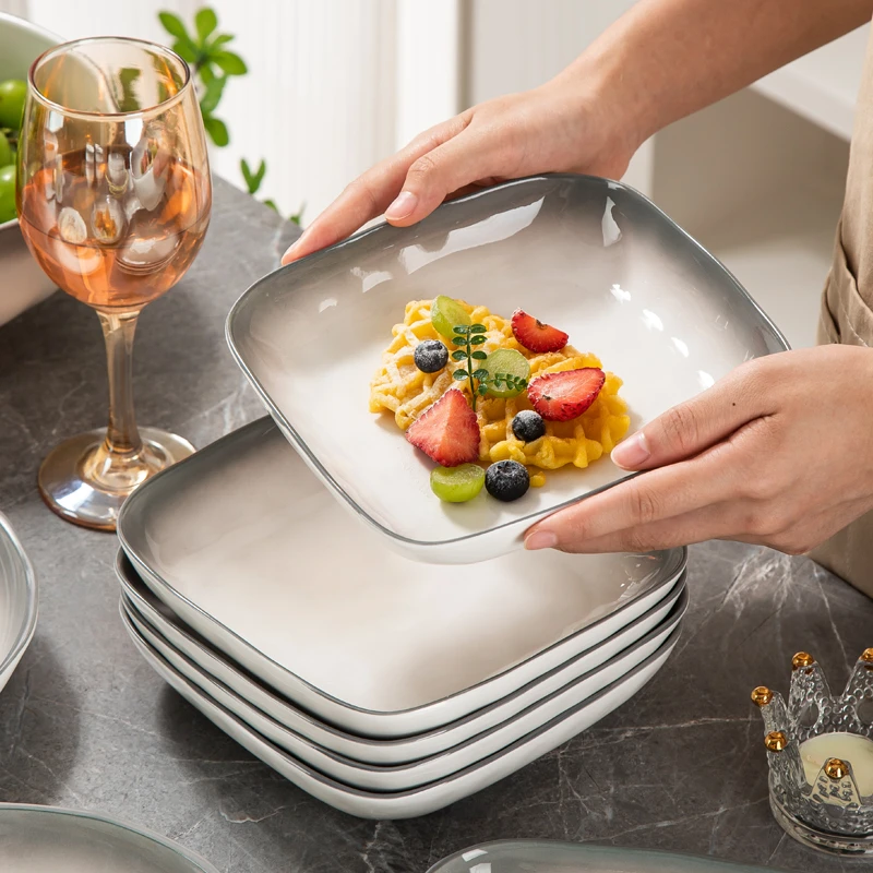 【7寸方盘】星云 北欧现代简约风网红陶瓷大号餐盘沙拉双耳