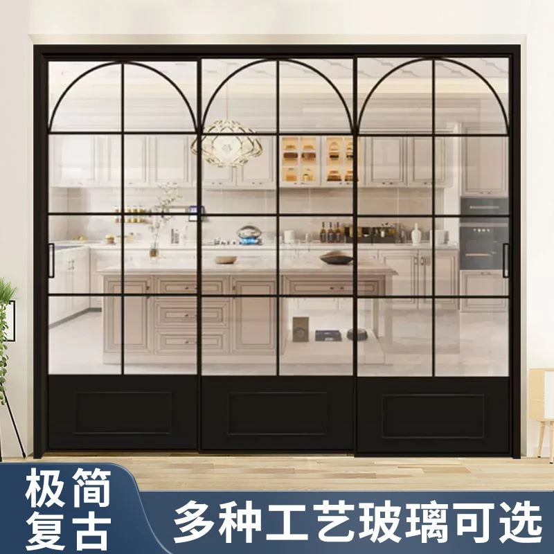 法式古门老铁门极窄复古平开门厨房阳台隔断弯弧格条厕所门单门