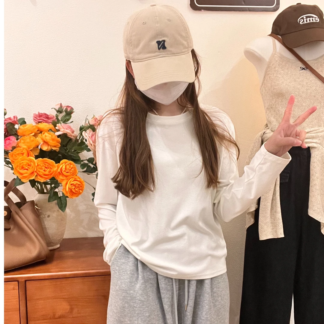 【23】幕幕 基础款白色长袖t恤女打底衫叠穿内搭上衣
