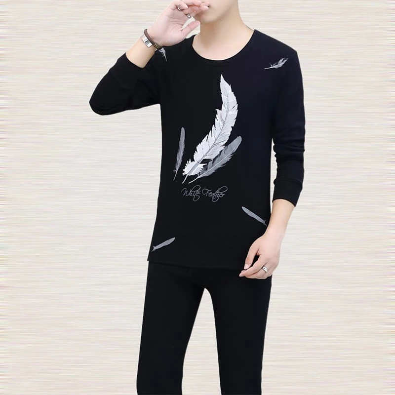 南极正品秋衣秋裤内衣男士纯棉印花薄款青年棉毛衫保暖内衣套装冬