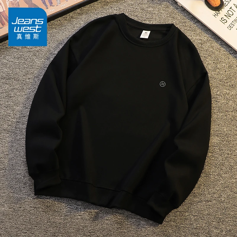 Jeanswest/真维斯秋冬新款男士卫衣宽松休闲百搭潮流刺绣长袖上衣