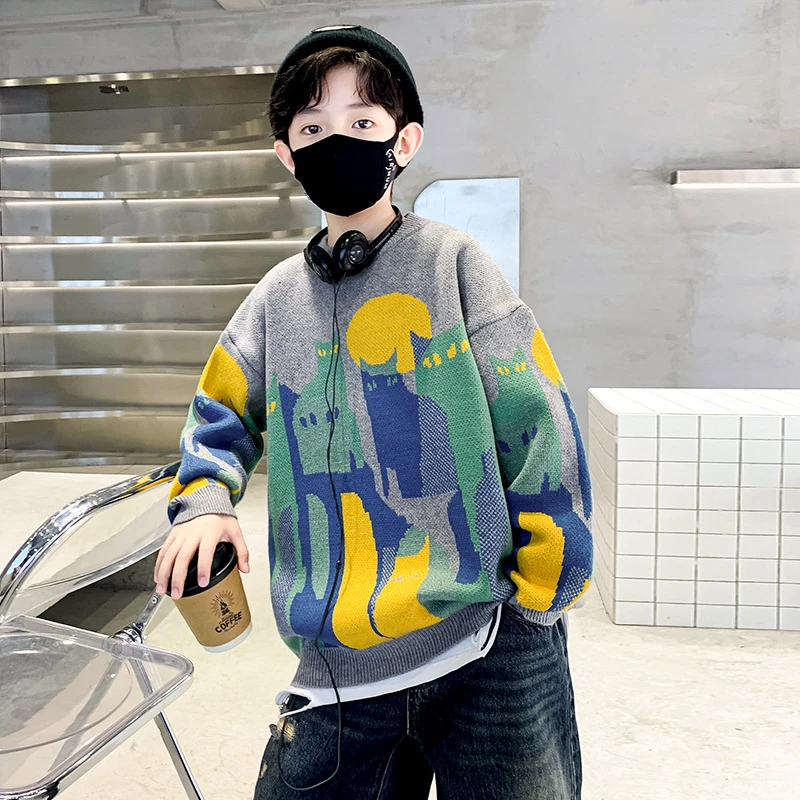男童毛衣秋冬款2023新款儿童装韩范酷帅男孩加厚冬季针织毛线衣潮