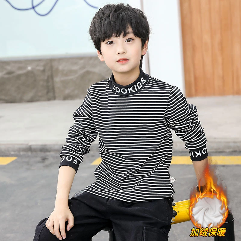 男童冬季加绒打底衫2023新款中大童冬装儿童装男孩保暖半高领卫衣