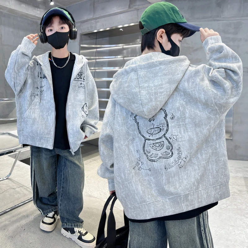 男童外套春秋款2024新款中大童炸街连帽卫衣上衣儿童洋气秋季夹克