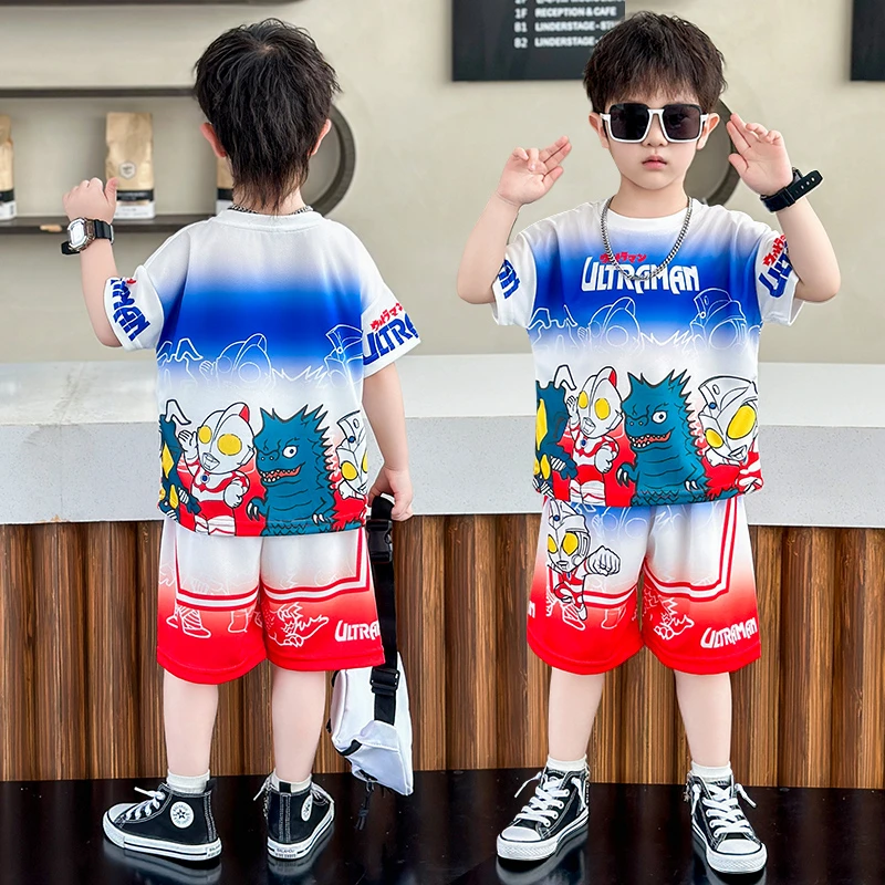 男孩夏季短袖套装2024新款儿童奥特曼速干球服男童夏装运动中小童