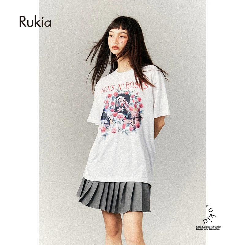 【捡漏】亏本清仓每天限量10件/t恤宽松女夏圆领百搭干枯玫瑰上衣