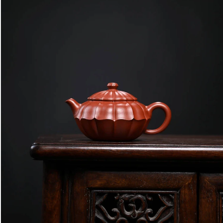 宜兴紫砂壶纯手工电窑烧制出水暴爽手工刻绘原矿朱泥筋纹小合欢