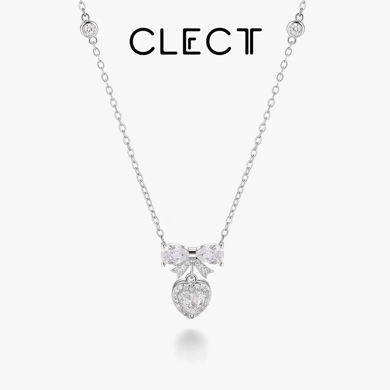 Clect 坠链均925银 【偏爱系列】蝴蝶结爱心纯银项链女轻奢小众