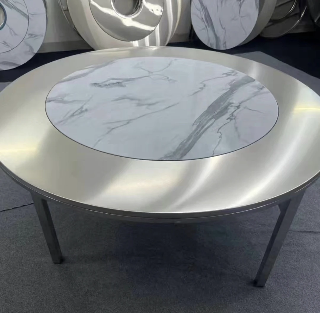 ［加厚半彩内置转盘桌］1.2一2米家用和酒店折叠餐桌不锈钢