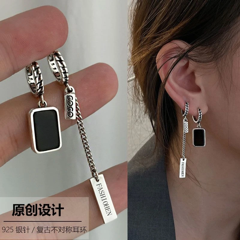 不对称耳环女复古独特小众设计耳圈耳扣高级感个性耳坠银针耳饰品