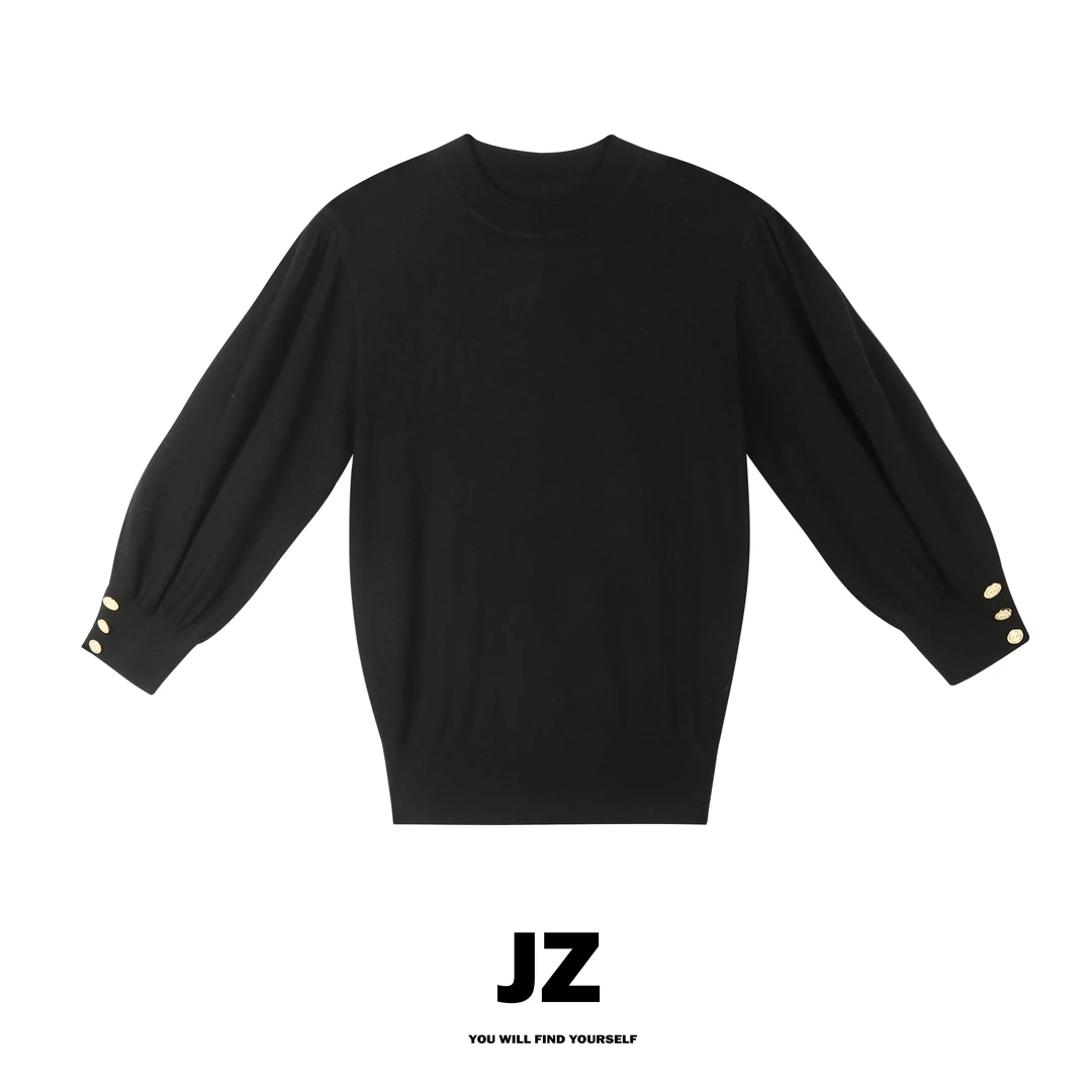 JZ SO MUCH【爱丁堡】简约百搭定制扣长袖桑蚕丝羊毛毛衣