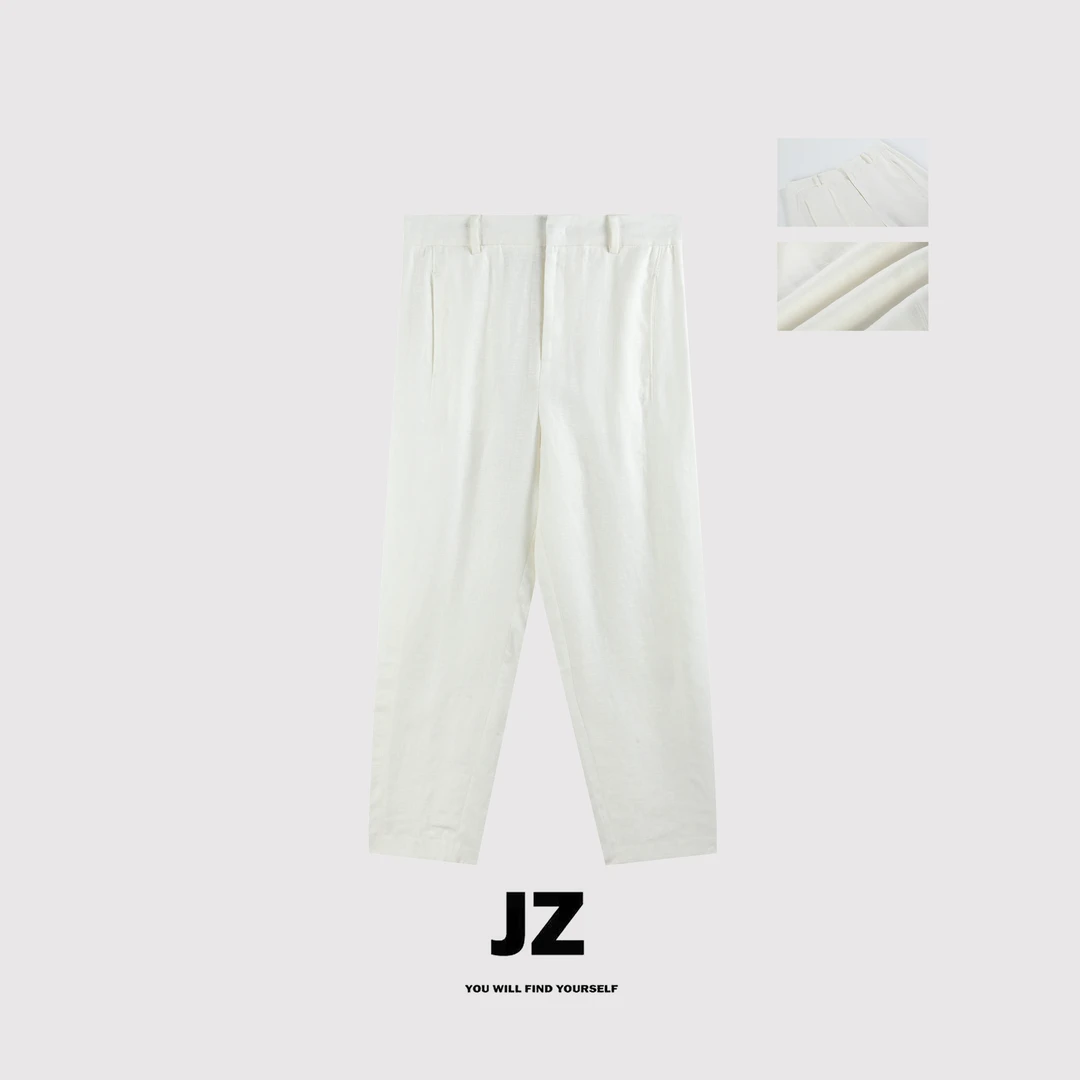 金子/JZ SO MUCH【正白亚麻裤】简约纯色亚麻九分休闲裤