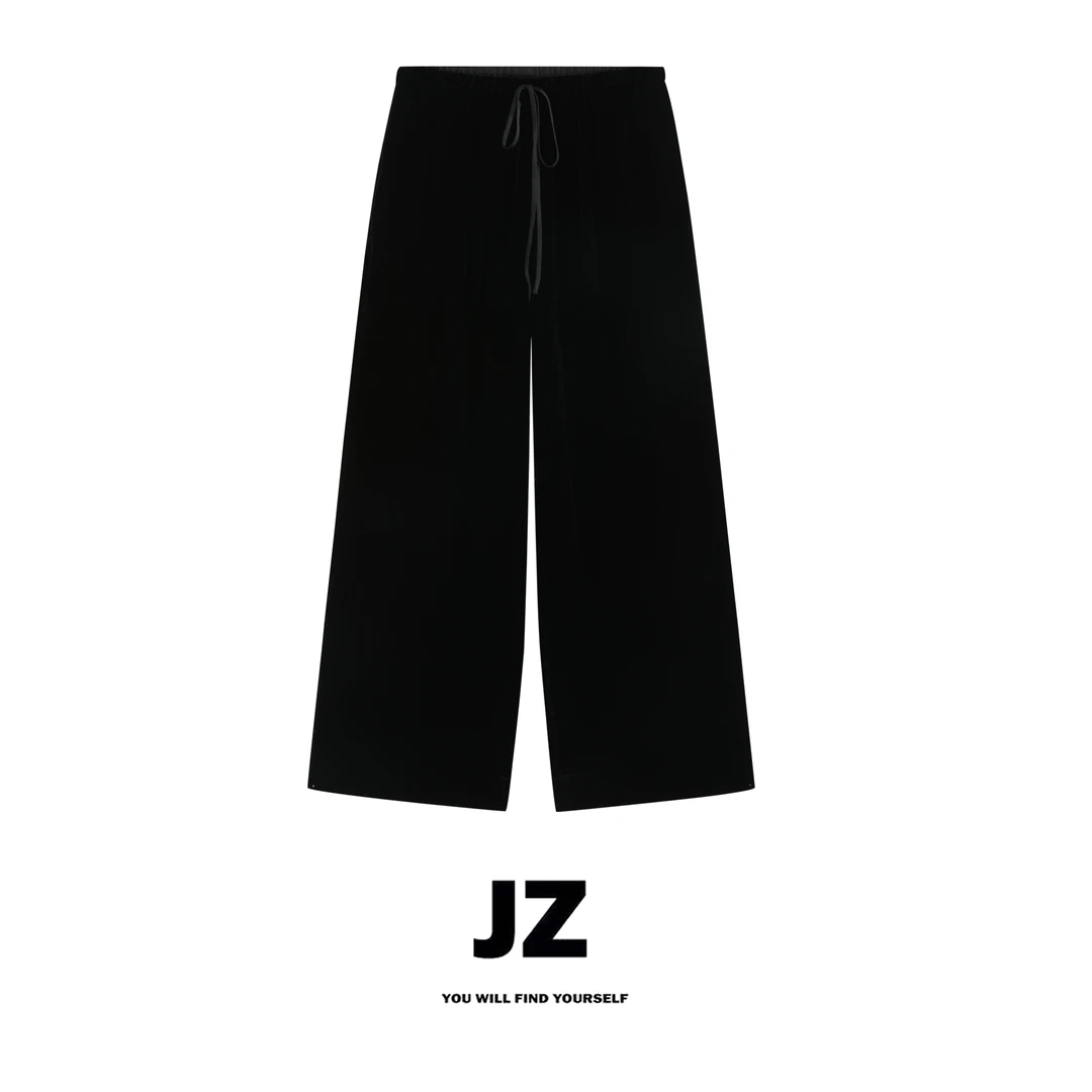 JZ SO MUCH【德芙裤】简约桑蚕丝百搭针织抽绳休闲宽松丝绒裤