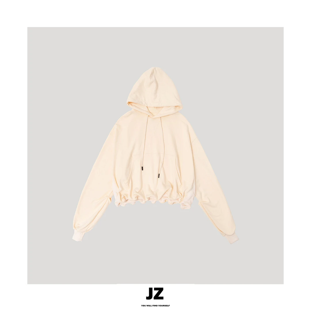 金子/JZ SO MUCH【我有一个帽衫】复古洗水奶油色磨毛抓绒连帽卫衣