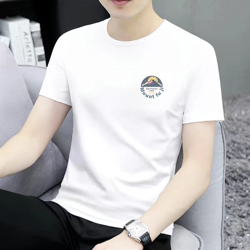 新款男士短袖t恤夏季弹力透气圆领美式半袖百搭白色工作爆款体恤T