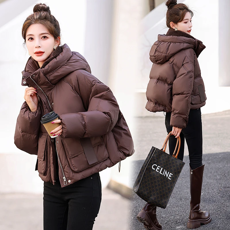 欧货短款羽绒服女2023年新款冬季轻奢百搭时尚连帽面包服外套5528