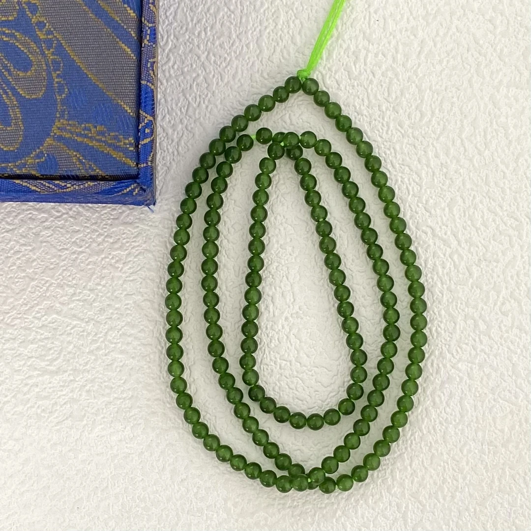 天然和田玉天然高冰4mm帝王绿色标典藏满色满肉俄老料女神项链