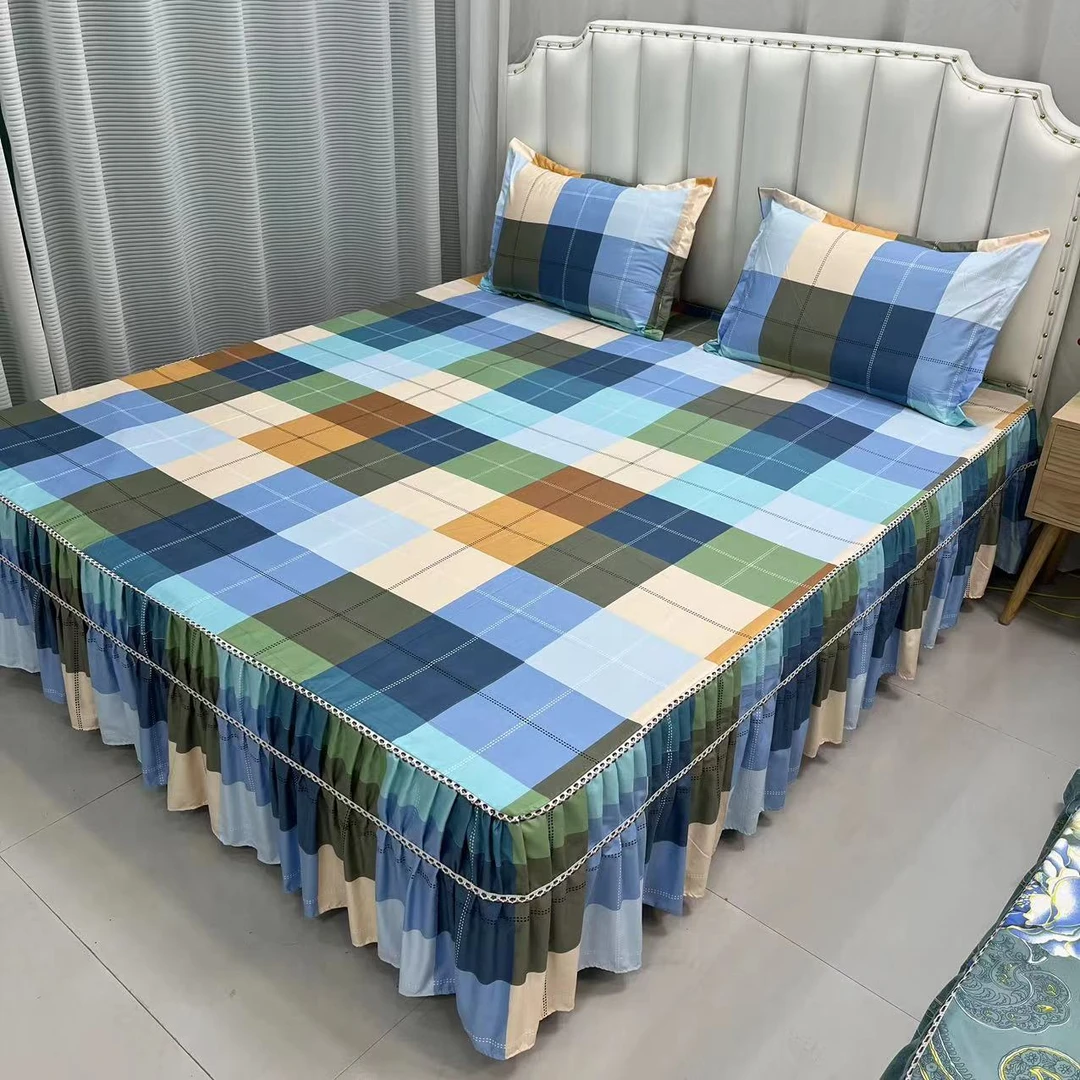 床裙款式床罩四季可用斜纹磨毛加厚面料床罩（大方格）