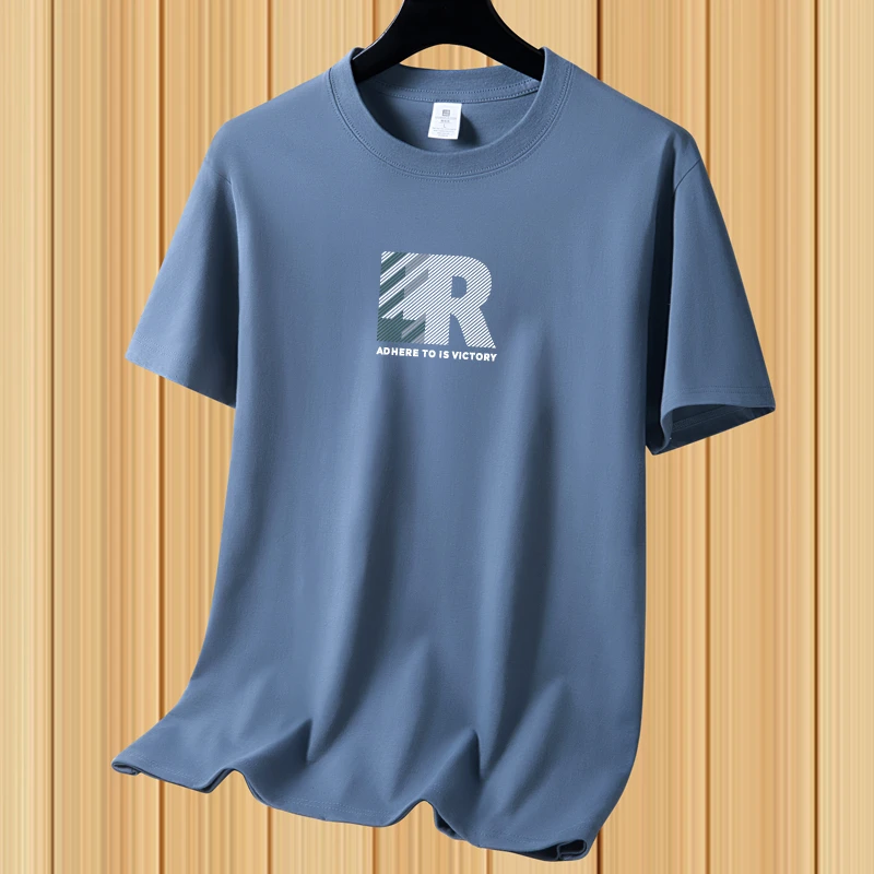 夏季新款男士纯棉短袖T恤 男宽松版透气吸汗圆领半袖打底衫#网格R