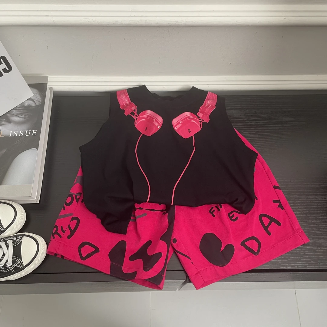 男童夏装套装儿童韩版痞帅炸街背心字母满印短裤宝宝潮衣