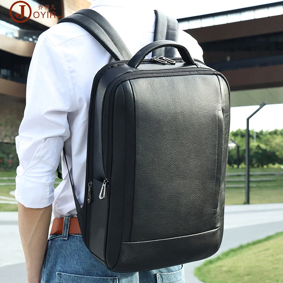 真皮商务背包男士双肩包通勤出差笔记本多功能电脑包双肩包背包