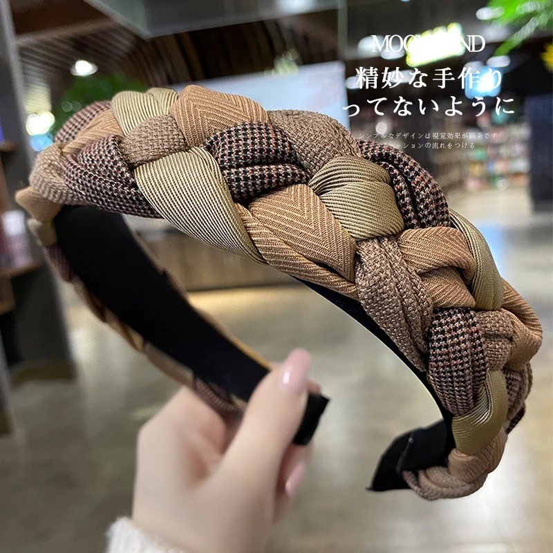 复古气质编织拼色布艺发箍女高级感时尚宽边压发头箍发卡发捆发饰