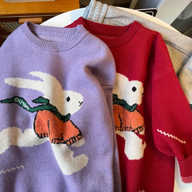 毛巾绣小兔提花毛衣