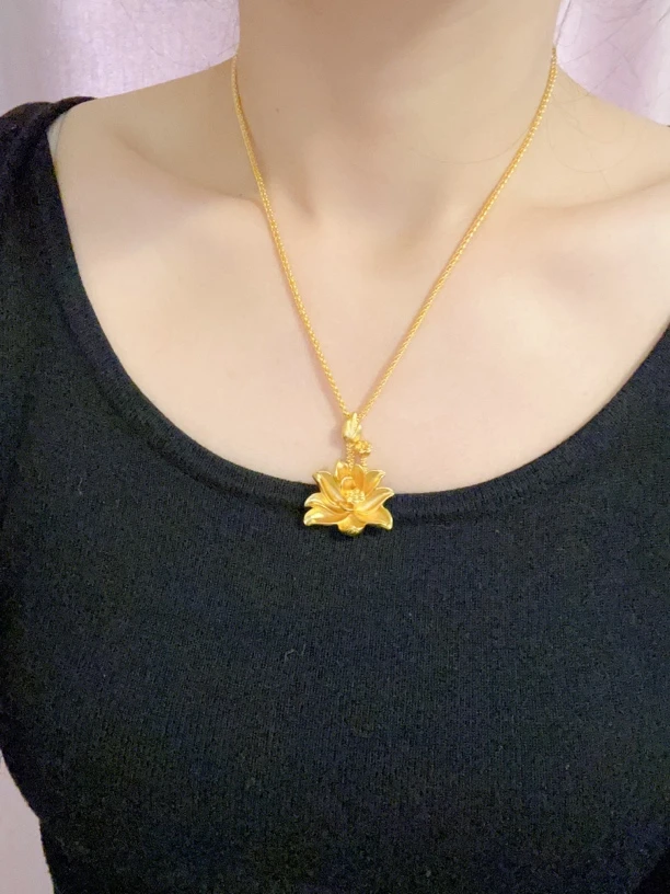合金项链 立体莲花吊坠配中号肖邦链锁骨链坠链饰品金色镶嵌链子