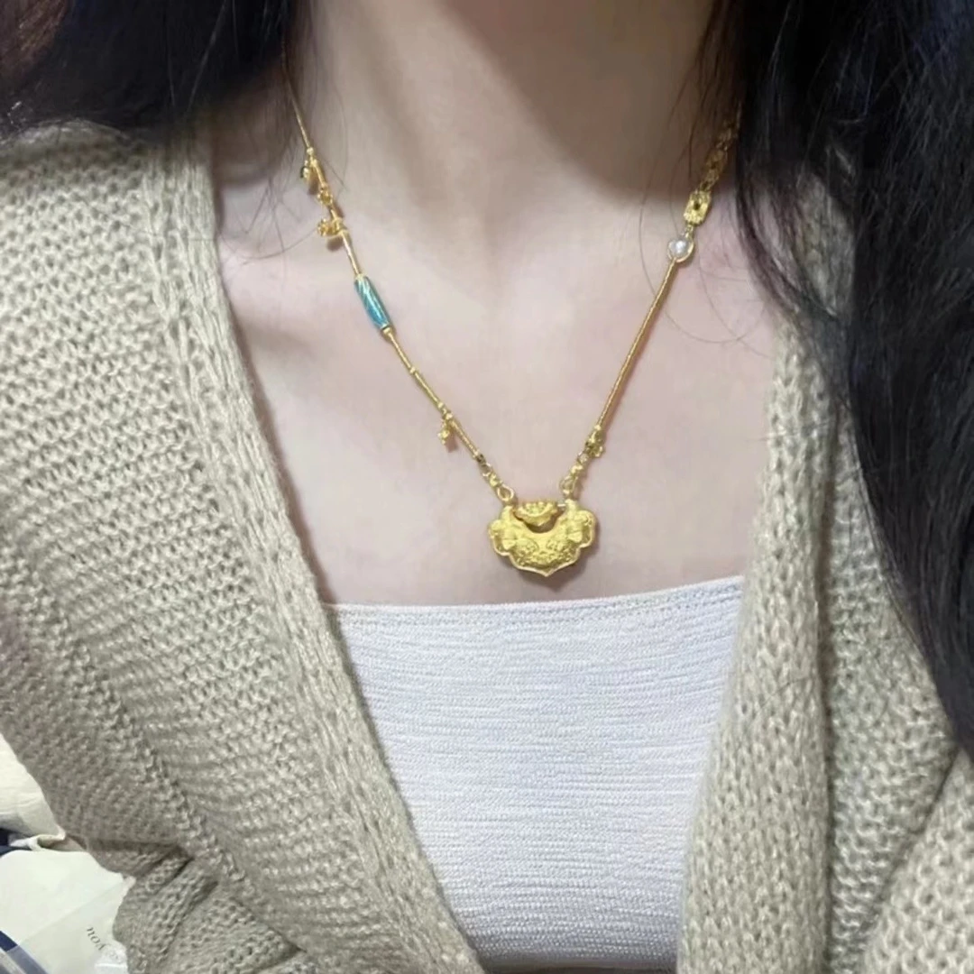 合金珐琅项链 原创古法锦鲤锁时尚轻奢民族风项链女气质百搭手工