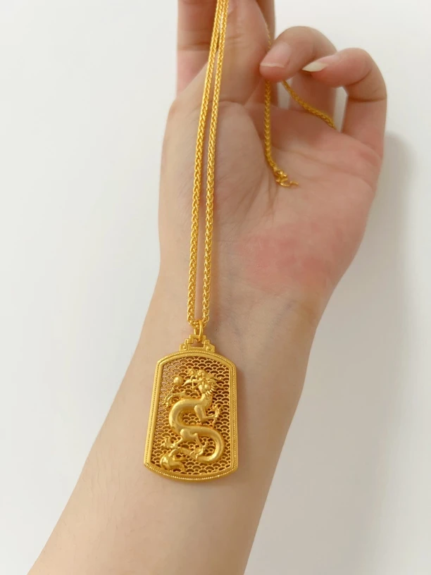 合金项链 如意吉祥龙牌吊坠配中号肖邦链